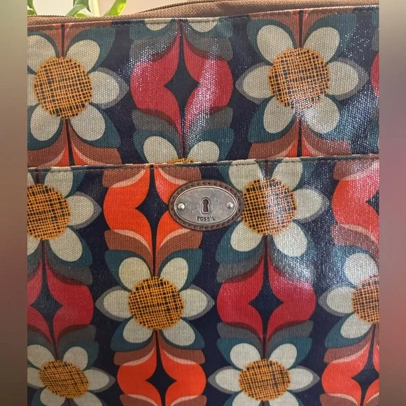 🔑 Vintage Fossil Key-Per • Coated Canvas Mod Floral Laptop Bag - Picture 3 of 9